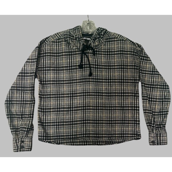 Hot Topic Black Plaid Crop Hoodie Women’s Medium Grunge Gothcore Flannel Style - Picture 1 of 4